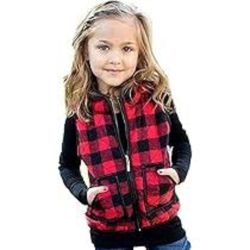 NWT I Love Pinc kids Red/Black Check Quilted Vest